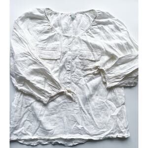 Women's Sundance White Linen Loose Fit Peasant Top Size Medium